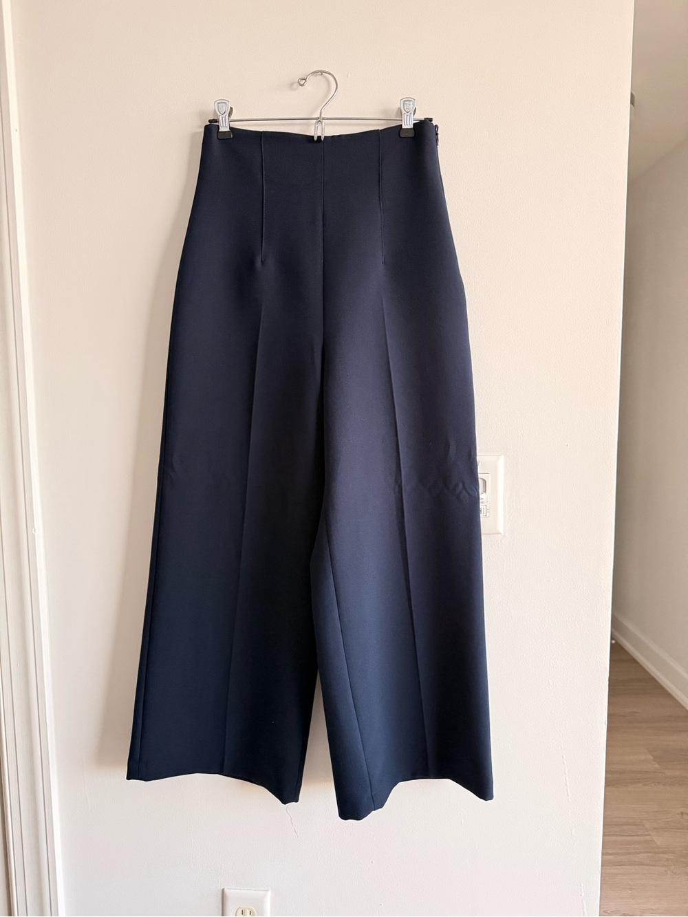 Zara Navy High-Waist Wide-Leg Trousers